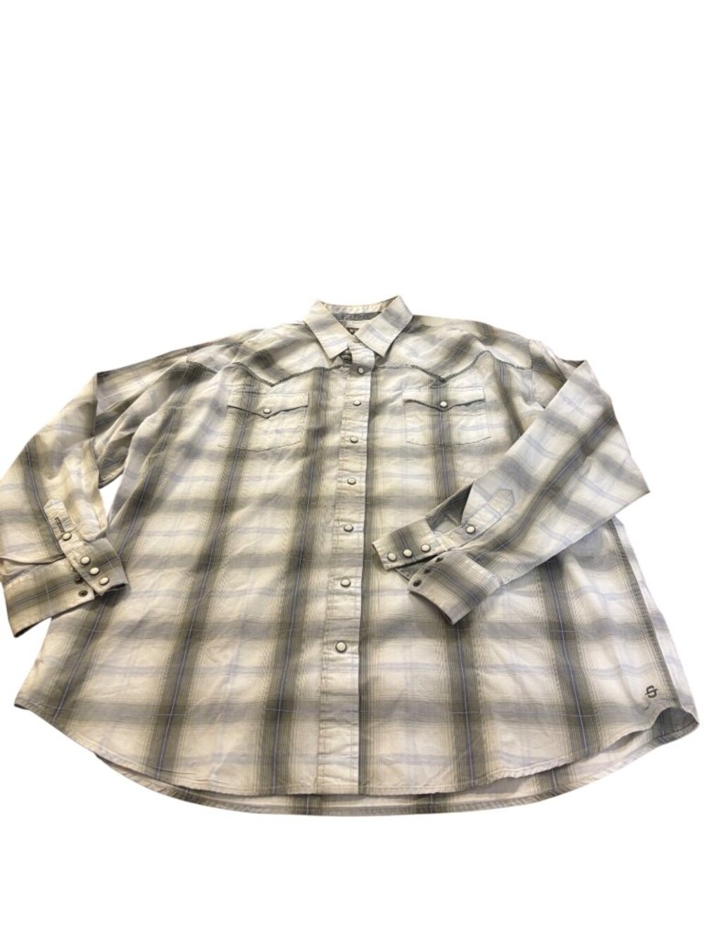 Stetson Mens Plaid Western Snap Button Shirt 2XL Long Sleeve Gray Blue Cotton